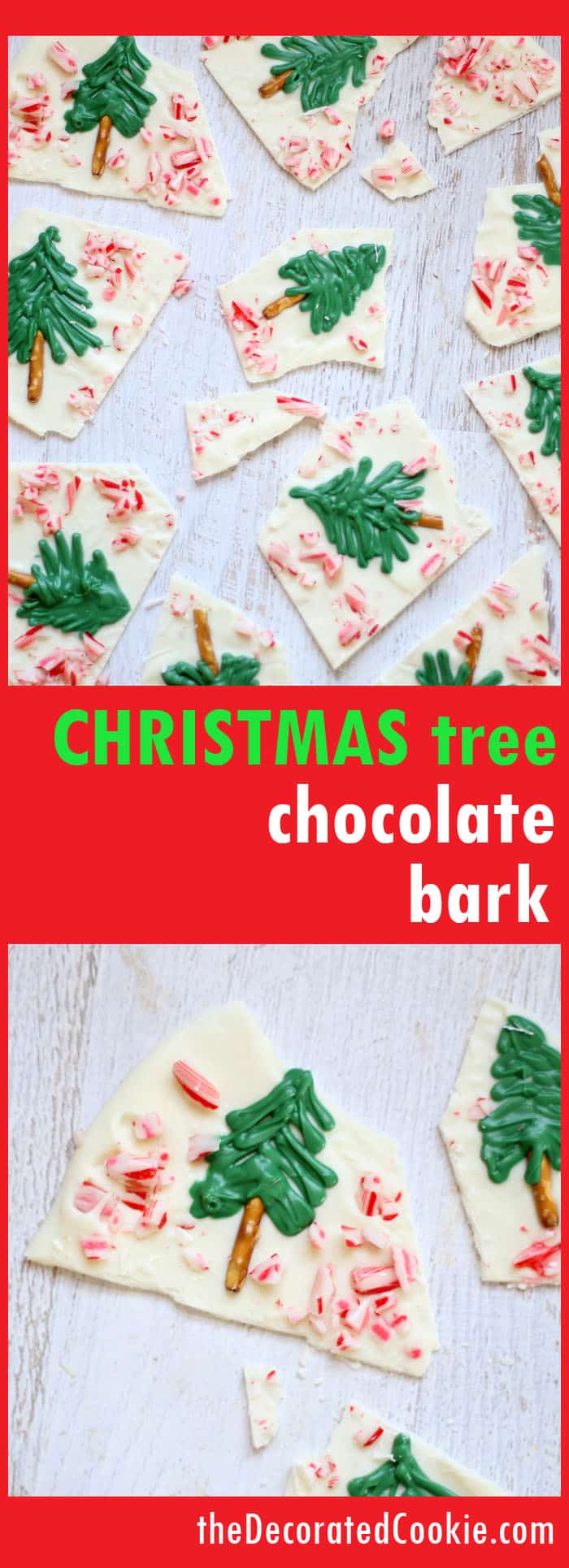 peppermint white chocolate Christmas tree bark for an easy dessert