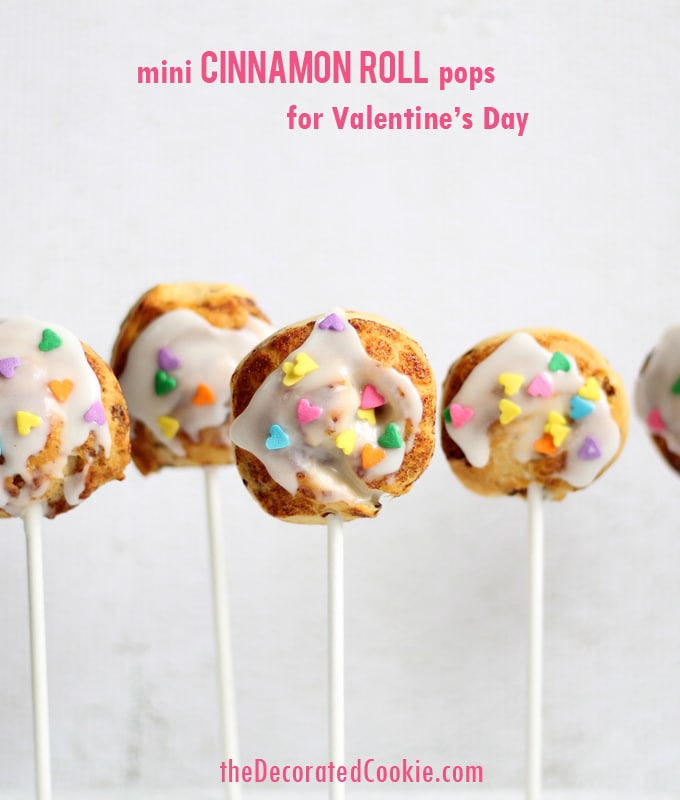 mini cinnamon roll pops for Valentine's Day are easy to make