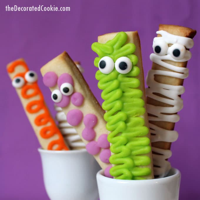 monster cookie sticks for Halloween by theDecoratedCookie.com 