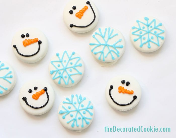 snowflake and snowman Oreos (and how to draw a snowflake