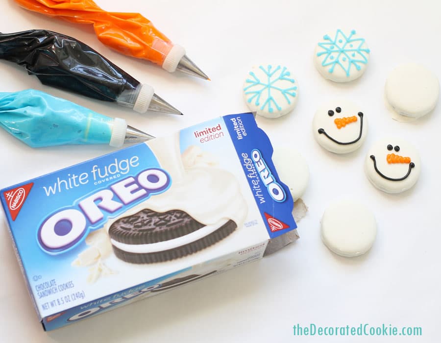 snowflake and snowman Oreos (and how to draw a snowflake) 