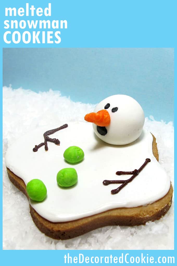 The ORIGINAL melting snowman cookies, created by TheDecoratedCookie.com. Tutorial on how to make this now-classic Christmas and holiday cookie idea. #MeltedSnowmanCookies 