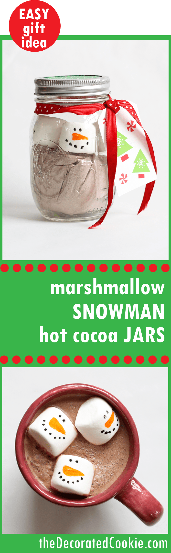 Marshmallow snowman hot cocoa jars, holiday gift idea.