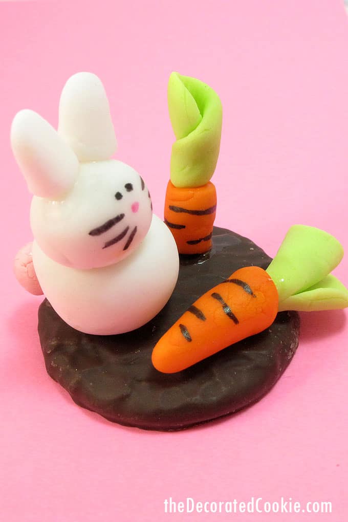 EASTER CUPCAKE TOPPERS -- fondant bunny and carrot cookies 
