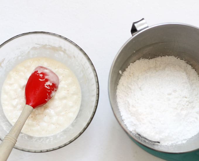 mixing marshmallows and confectioner's sugar in KitchenAid