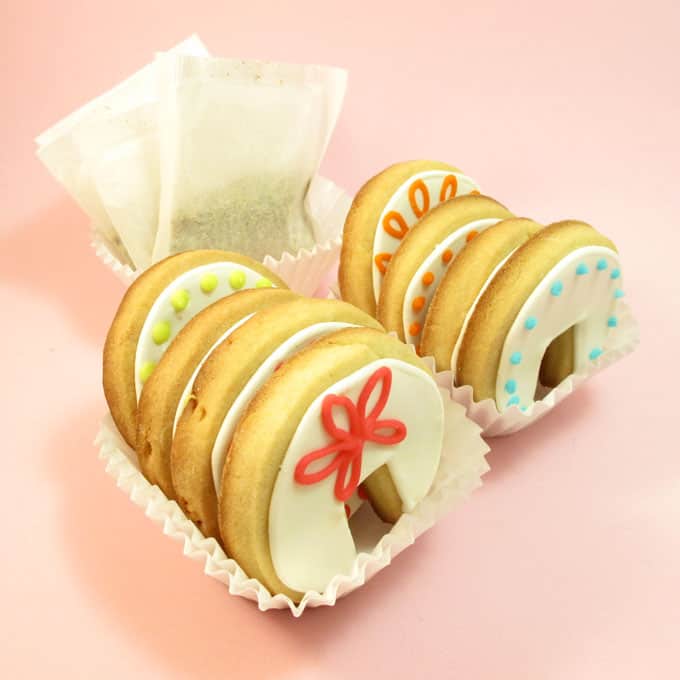 Tea cookies: Over-the-rim decorated cookies for a mug of tea. 