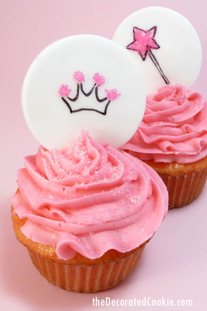 Princess cupcakes: How to make and decorate pink cupcakes and make princes cupcake toppers from fondant. #PrincessCupcakes #Fondant #Cupcakes #PinkCupcakes #CupcakeToppers 