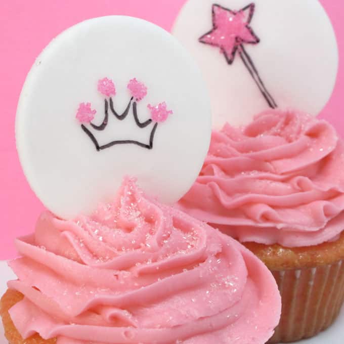 Princess cupcakes: How to make and decorate pink cupcakes and make princes cupcake toppers from fondant. #PrincessCupcakes #Fondant #Cupcakes #PinkCupcakes #CupcakeToppers 