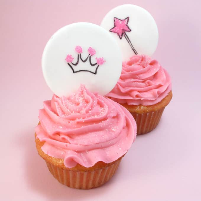 Princess cupcakes: How to make and decorate pink cupcakes and make princes cupcake toppers from fondant. #PrincessCupcakes #Fondant #Cupcakes #PinkCupcakes #CupcakeToppers 