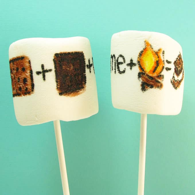 s'mores marshmallow art: how to draw "s'mores" on marshmallows with food coloring pens