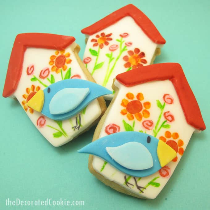 birdhouse cookies and bird cookies: How to paint on cookies #cookiedecorating #cookiepainting #birdhouse #birdcookies 