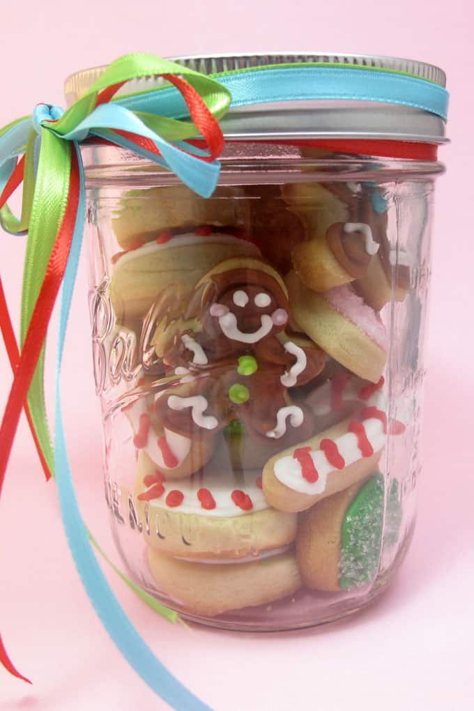 Mini Christmas candy cookies are handy for packaging in little jars 