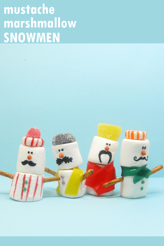 mustache marshmallow snowmen 