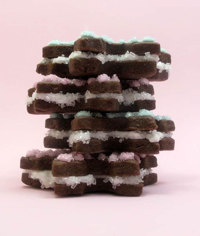 Chocolate snowflake sandwich cookies