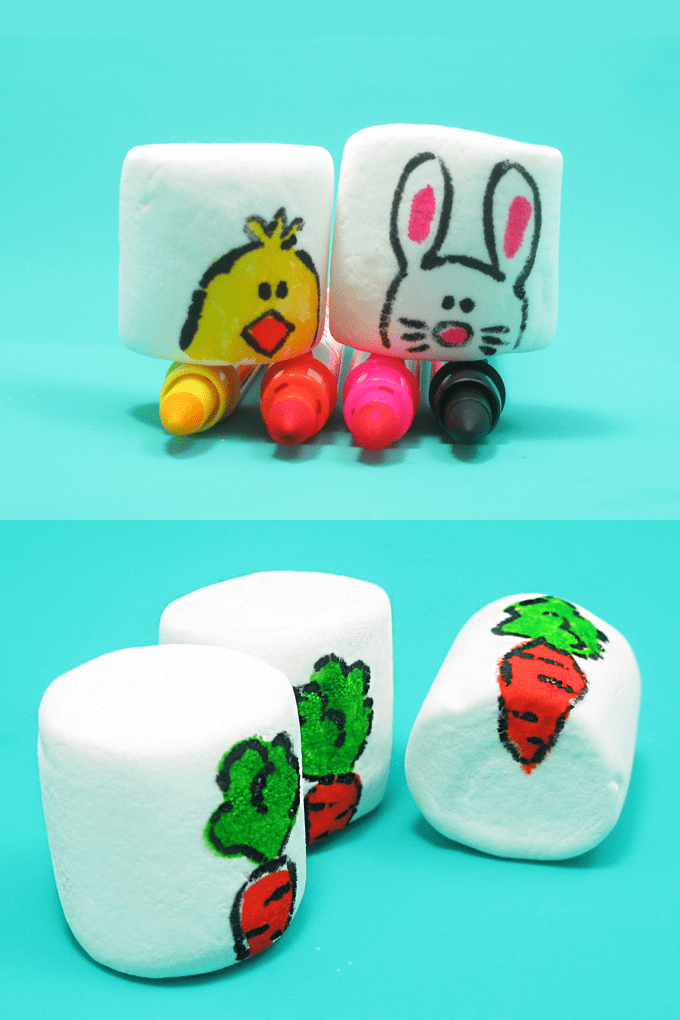 How to use food writers to make Easter marshmallow art. Great Easter activity for kids.