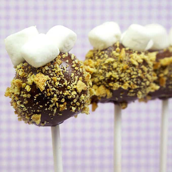 s'mores cake pops, a cute treat for summer #smores #cakepops 