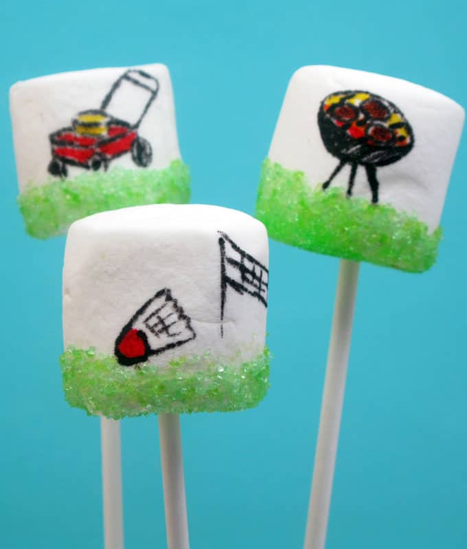 Summer marshmallows! Marshmallow art with food pens and sprinkles. Also, how to dye your own sprinkles with food coloring. 