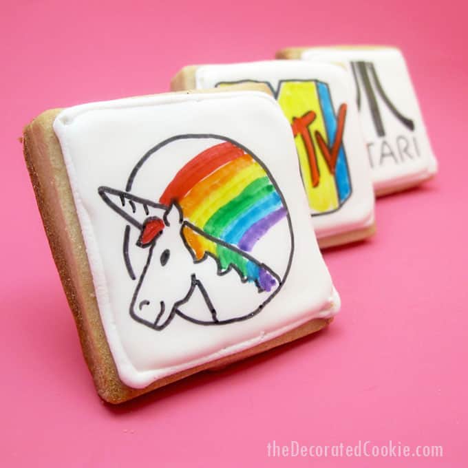'80s cookies: How to decorate 1980s cookies with food coloring pens and royal icing, a fun food idea for an '80s party.