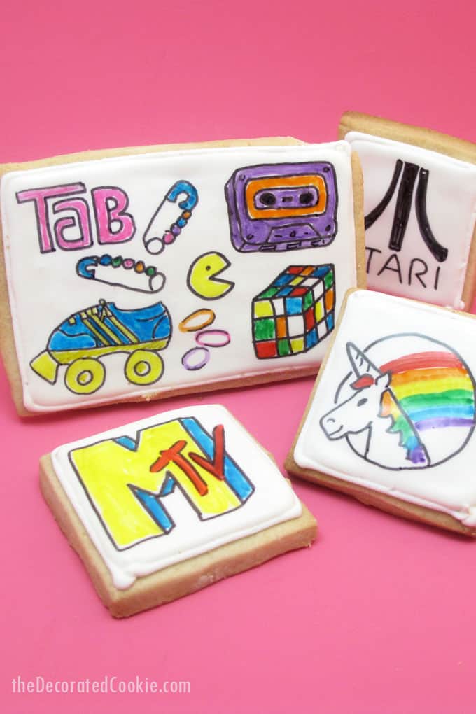 '80s cookies: How to decorate 1980s cookies with food coloring pens and royal icing, a fun food idea for an '80s party.