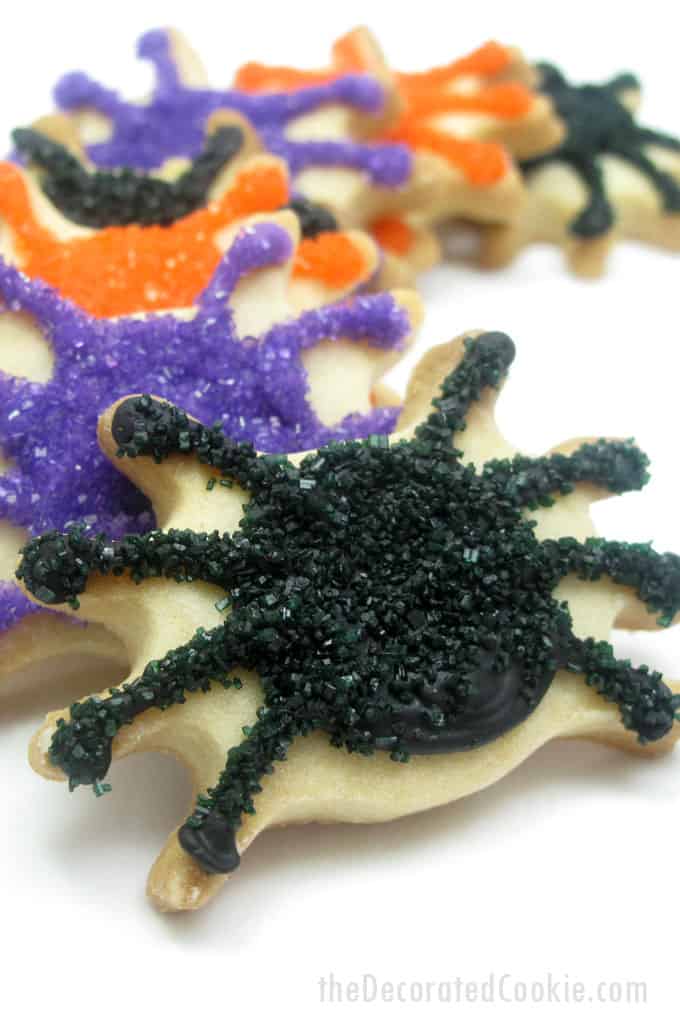 Halloween spider cookies -- using sprinkles and icing makes decorating cookies easier! Perfect fun food for your Halloween party. 