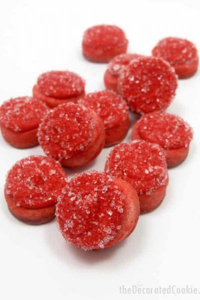 How to make mini frosty "cranberry" cookies for a cute little Christmas cookie gift or treat. 