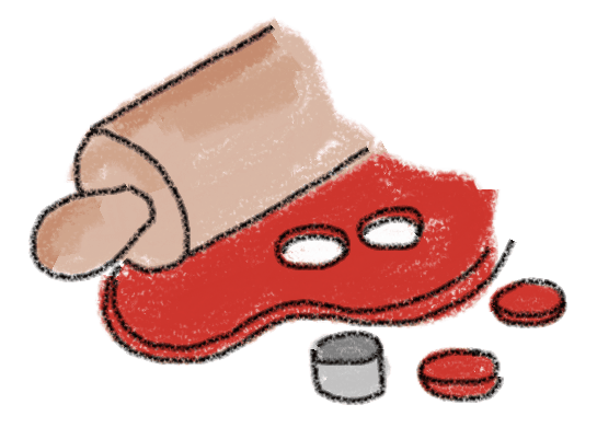 drawing of rolling out red dough 