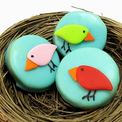bird cookies with poured sugar icing