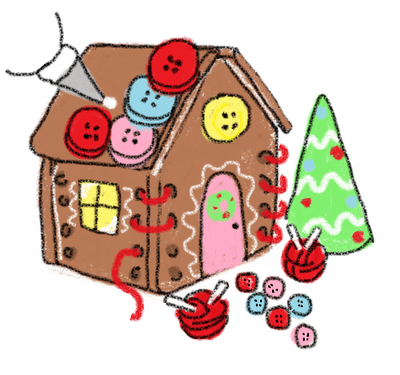 gingerbread sewing cottage drawing