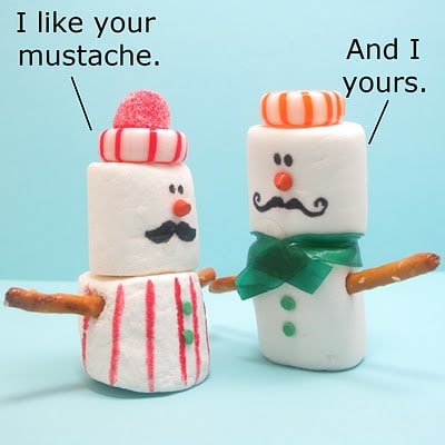 mustache marshmallow snowmen