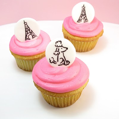 Paris cupcakes -- fondant cupcake toppers with food coloring pens 