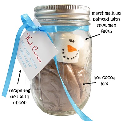 Christmas food gift: snowman and cocoa in a jar. 
