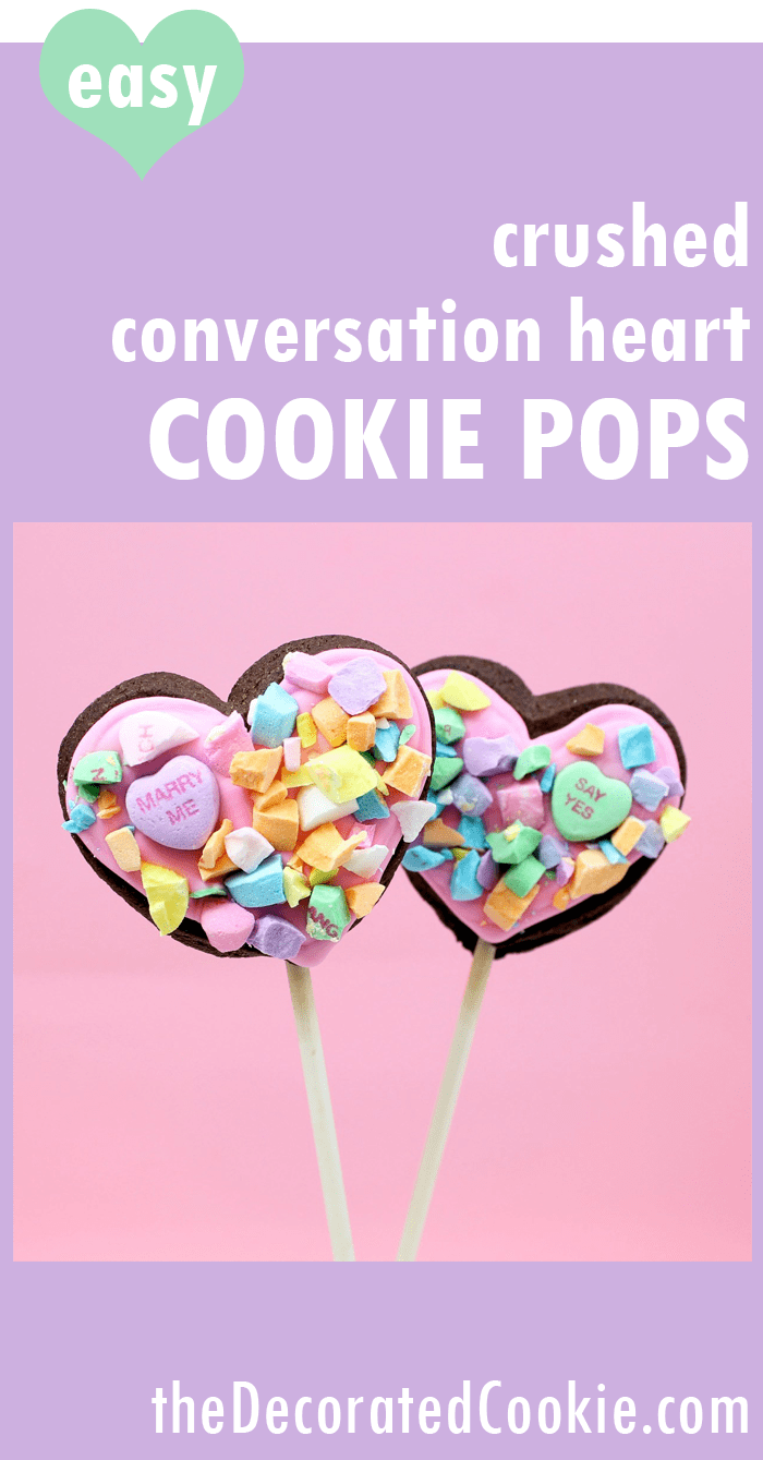 crushed conversation heart cookie pops -- Valentine's Day 