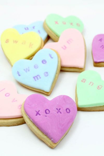 Stamped conversation heart cookies, a Valentine's Day food craft idea from my book, Sugarlicious.