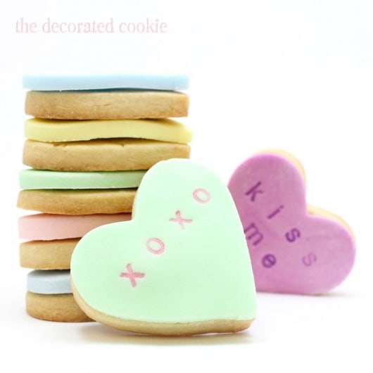 stamped conversation heart cookies for Valentine's Day 