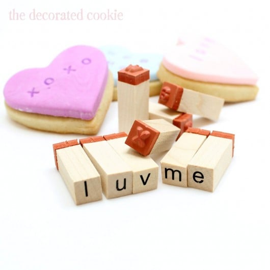 stamped conversation heart cookies for Valentine's Day 