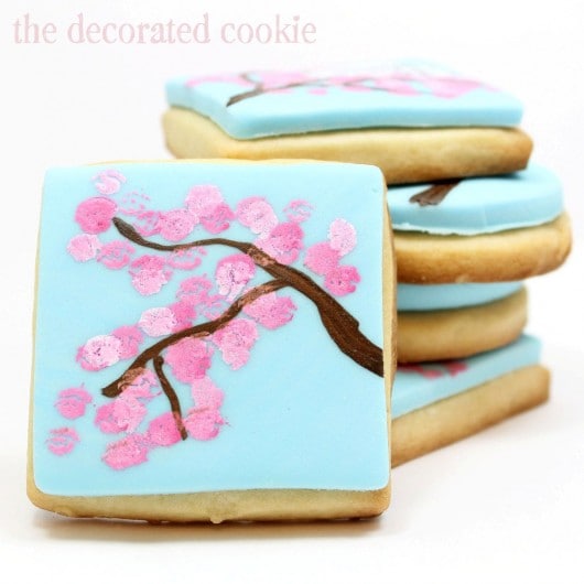painted cherry blossom cookies