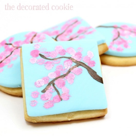 painted cherry blossom cookies