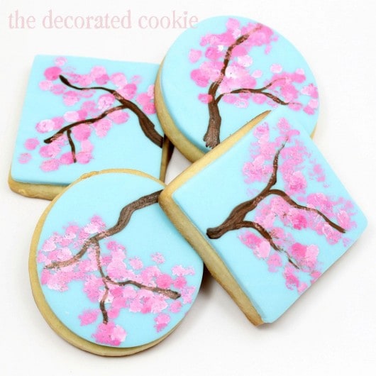 painted cherry blossom cookies