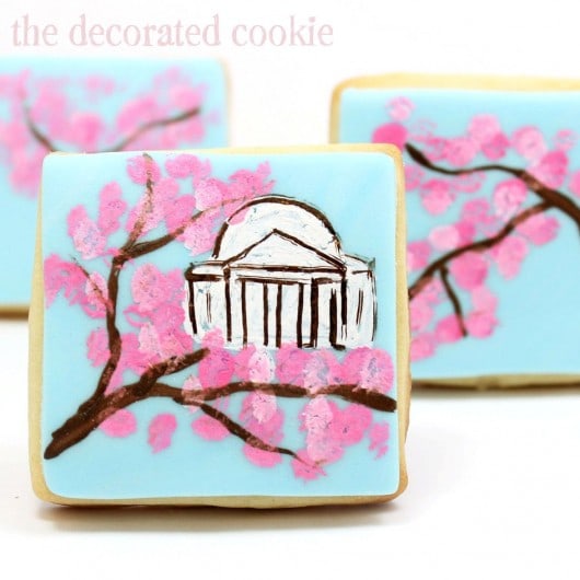 painted cherry blossom cookies