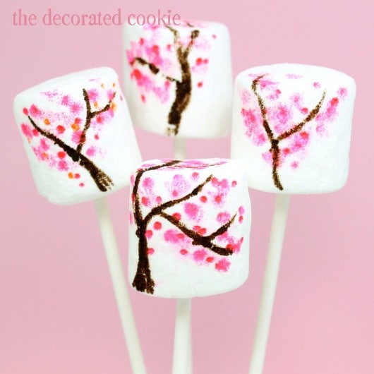 cherry blossom painted marshmallows 