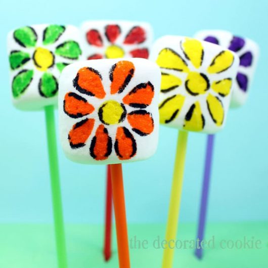 rainbow flower marshmallow pops 