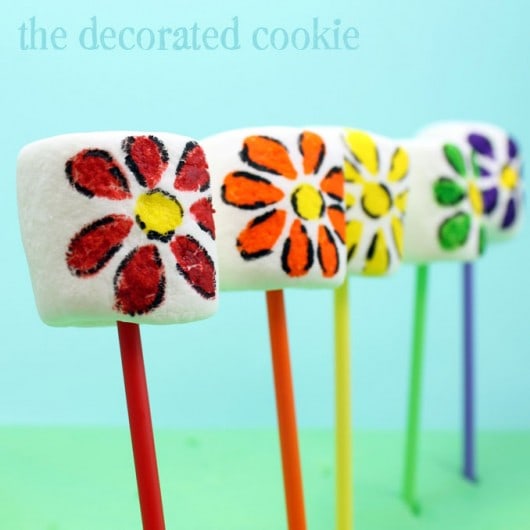 rainbow flower marshmallow pops