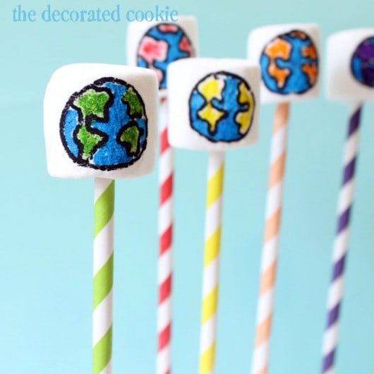 rainbow Earth Day marshmallow pops