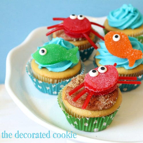 gumdrop crab and fish cupcakes