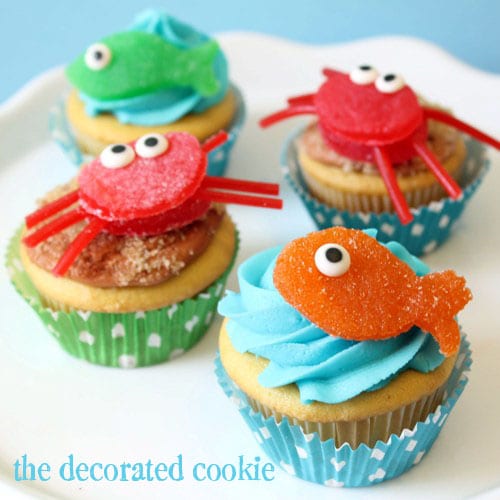 gumdrop crab and fish cupcakes