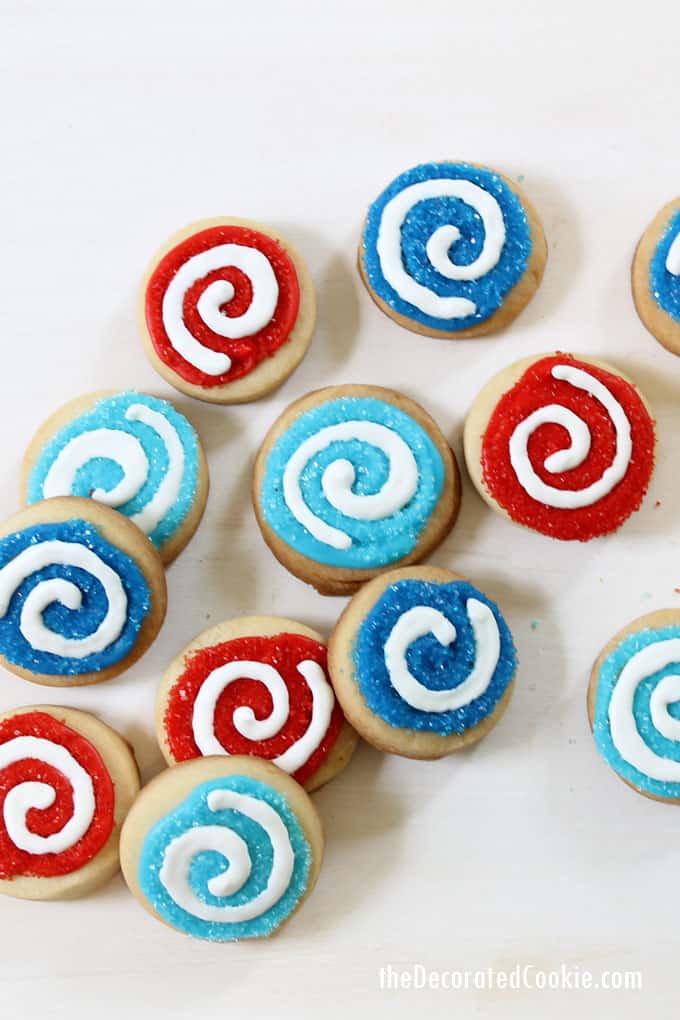 bite size red, white and blue swirl 4th of July cookies