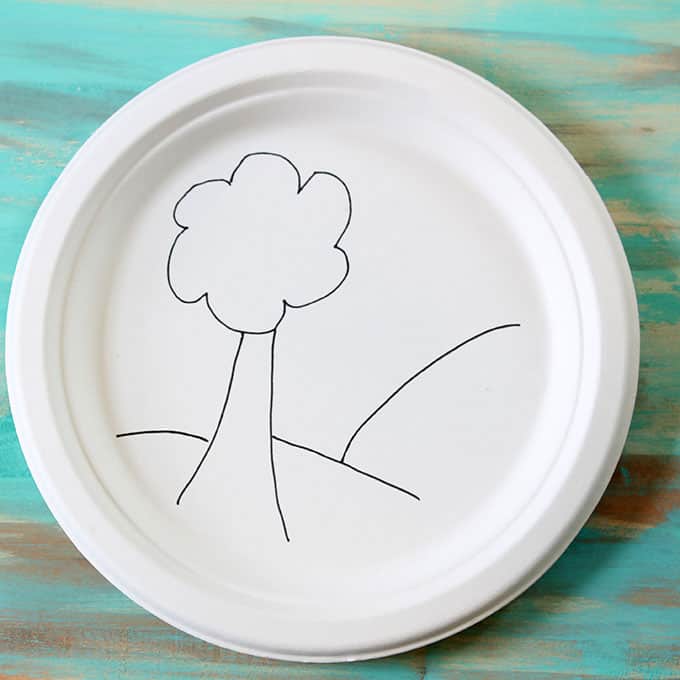 paper plate with scene drawn