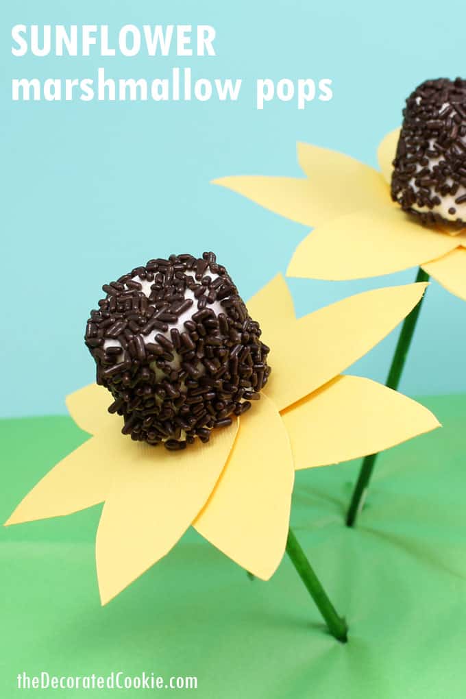 SUNFLOWER MARSHMALLOW POPS with paper petals