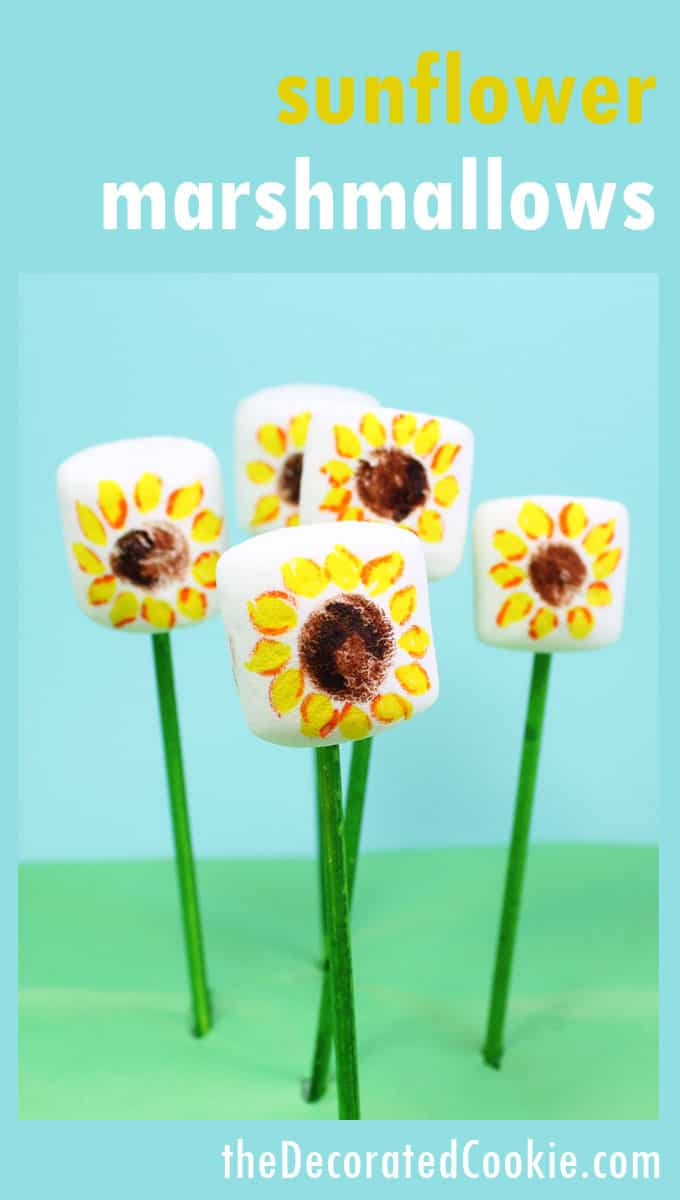 Use food writers to make simple sunflower marshmallow pops. 