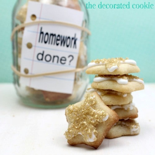 back to school gold star cookies in a mason jar. 